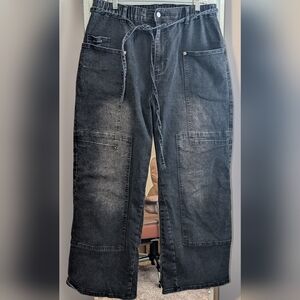 Flamingals Black Stretch Wide-Leg Drawstring Waist Jeans